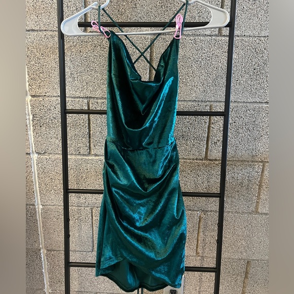 Lucy in the Sky Green Backless Dress Satin Suede - Picture 1 of 4